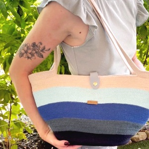 Nagyméretű,Bélelt Shopping bag,Városi táska,Zsinórtáska,Kézi,vagy Válltáska kék csíkos - táska & tok - kézitáska & válltáska - válltáska - Meska.hu