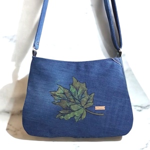 Falevél ,kézzel festett Farmer kersztpántos,válltáska,crossbody, Táska & Tok, Kézitáska & válltáska, Válltáska, Patchwork, foltvarrás, Varrás, MESKA