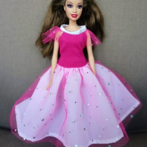 Barbie pink színű alkalmi selyem és tüll babaruha  - játék & sport - baba & babaház - babaruha, babakellék - Meska.hu