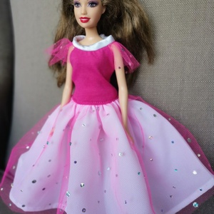 Barbie pink színű alkalmi selyem és tüll babaruha  - Meska.hu