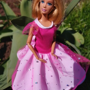 Barbie pink színű alkalmi selyem és tüll babaruha  - játék & sport - baba & babaház - babaruha, babakellék - Meska.hu