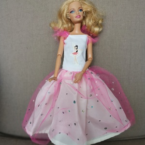 Barbie rózsaszín alkalmi selyem és tüll babaruha  - játék & sport - baba & babaház - babaruha, babakellék - Meska.hu