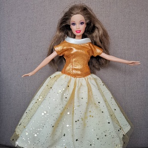 Barbie arany színű alkalmi selyem és tüll babaruha Karácsonyra!  - játék & sport - baba & babaház - babaruha, babakellék - Meska.hu