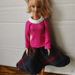 Barbie pink ruha kockás szoknyával - játék & sport - baba & babaház - babaruha, babakellék - Meska.hu