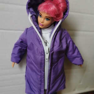 Barbie babaruha molett babára- hosszú lila színű kapucnis bélelt kabát - játék & sport - baba & babaház - babaruha, babakellék - Meska.hu