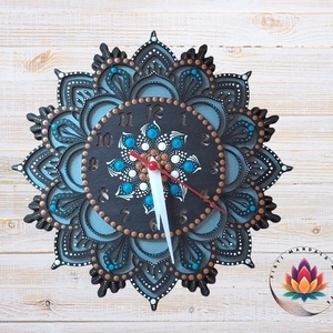 Mandala falióra, kék, bronz és fehér színekkel, 24 cm, Otthon & Életmód, Dekoráció, Fali és függő dekoráció, Falióra & óra, Festett tárgyak, MESKA