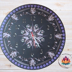 Mandala falióra, lila és lilaezüst színekkel, 38 cm, Otthon & Életmód, Dekoráció, Fali és függő dekoráció, Falióra & óra, Festett tárgyak, MESKA