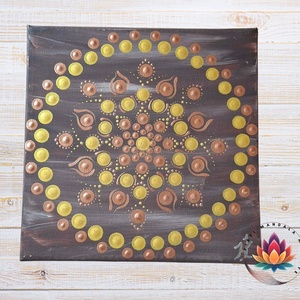 Fény és föld egysége mandala arany és bronz színekkel (20x20 cm), Otthon & Életmód, Dekoráció, Spiritualitás, Mandala, Festett tárgyak, Festészet, MESKA