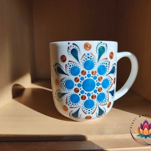 Mandalás fehér bögre ( 300 ml), Otthon & Életmód, Konyhafelszerelés, tálalás, Tálalás, Bögre & Csésze, Festett tárgyak, Festészet, MESKA