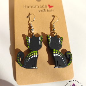 Fa fülbevaló (cica 4), Ékszer, Fülbevaló, Lógó fülbevaló, Festett tárgyak, Festészet, MESKA