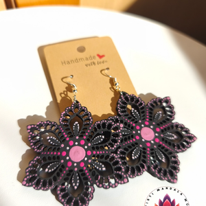 Fa fülbevaló (virág 3 ), Ékszer, Fülbevaló, Lógó fülbevaló, Festett tárgyak, Festészet, MESKA