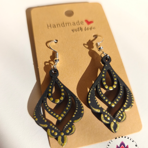 Fa fülbevaló (virág-arany), Ékszer, Fülbevaló, Lógó fülbevaló, Festett tárgyak, Festészet, MESKA