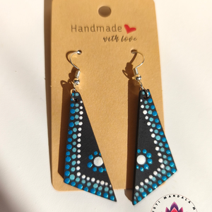 Fa fülbevaló (kék díszítéssel), Ékszer, Fülbevaló, Lógó fülbevaló, Festett tárgyak, Festészet, MESKA