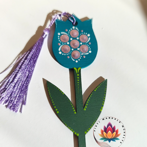 Tulipán könyvjelző (türkiz) , Könyv & Zene, Könyvjelző, Festett tárgyak, Festészet, MESKA