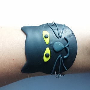 Fekete macska cica Fimo gyurma karkötő  -  - Meska.hu