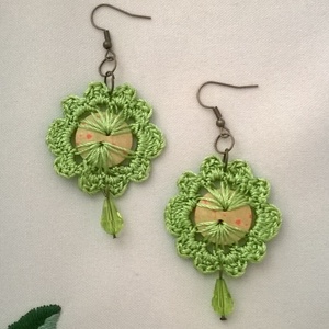 Zöldecske /horgolt fülbevaló/ - ékszer - fülbevaló - lógós kerek fülbevaló - Meska.hu