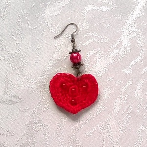 Piros szívecske - ékszer - fülbevaló - lógó fülbevaló - Meska.hu