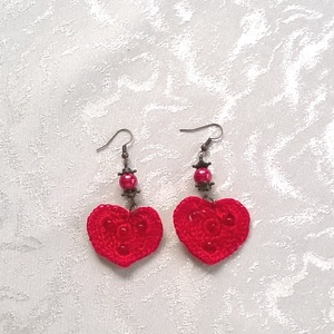 Piros szívecske - ékszer - fülbevaló - lógó fülbevaló - Meska.hu
