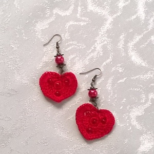 Piros szívecske - ékszer - fülbevaló - lógó fülbevaló - Meska.hu