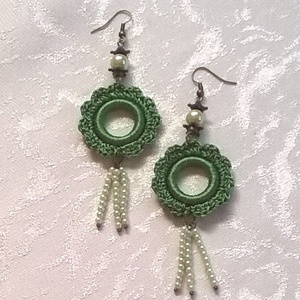 Horgolt fülbevaló - ékszer - fülbevaló - lógó fülbevaló - Meska.hu