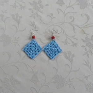 Kék horgolt fülbevaló, Ékszer, Fülbevaló, Lógó fülbevaló, Ékszerkészítés, Horgolás, MESKA