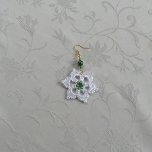 Hópihe zöld gyöngyökkel  - ékszer - fülbevaló - lógós kerek fülbevaló - Meska.hu