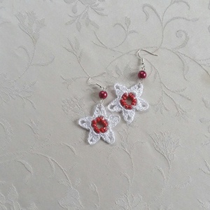 Piros gyöngyös hópihe - ékszer - fülbevaló - lógós kerek fülbevaló - Meska.hu