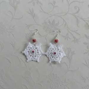 Fehér horgolt hópihe, Ékszer, Fülbevaló, Lógós kerek fülbevaló, Ékszerkészítés, Horgolás, MESKA