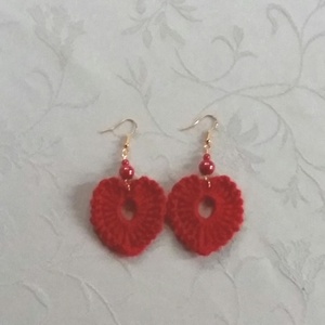 Piros horgolt szívecske , Ékszer, Fülbevaló, Lógó fülbevaló, Ékszerkészítés, Horgolás, MESKA