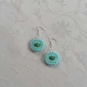 Zöld horgolt fülbevaló, Ékszer, Fülbevaló, Lógós kerek fülbevaló, Ékszerkészítés, Horgolás, MESKA