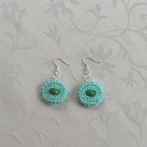 Zöld horgolt fülbevaló - ékszer - fülbevaló - lógós kerek fülbevaló - Meska.hu