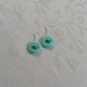 Zöld horgolt fülbevaló - ékszer - fülbevaló - lógós kerek fülbevaló - Meska.hu