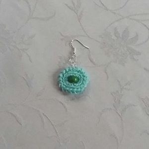 Zöld horgolt fülbevaló - ékszer - fülbevaló - lógós kerek fülbevaló - Meska.hu