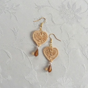 Beige levélke /fülbevaló/, Ékszer, Fülbevaló, Lógó fülbevaló, Horgolás, MESKA