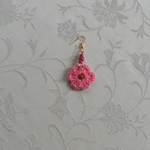 Rózsaszín horgolt virág, Ékszer, Fülbevaló, Lógós kerek fülbevaló, Ékszerkészítés, Horgolás, MESKA