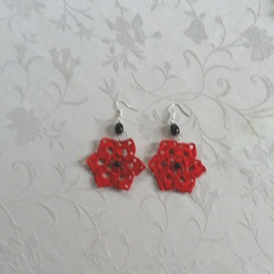 Horgolt fülbevaló /piros/ - ékszer - fülbevaló - lógós kerek fülbevaló - Meska.hu