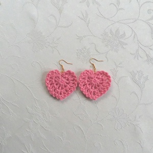 Rózsaszín szívecske, Ékszer, Fülbevaló, Lógó fülbevaló, Ékszerkészítés, Horgolás, MESKA