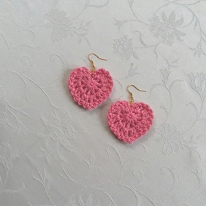 Rózsaszín szívecske - ékszer - fülbevaló - lógó fülbevaló - Meska.hu