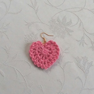Rózsaszín szívecske - ékszer - fülbevaló - lógó fülbevaló - Meska.hu