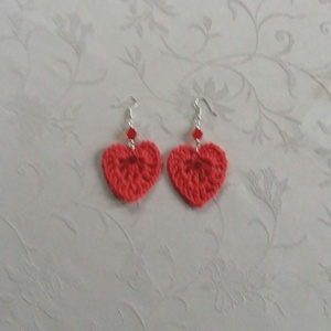Horgolt szívecske - ékszer - fülbevaló - lógó csepp fülbevaló - Meska.hu