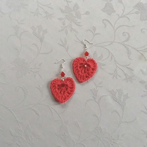 Horgolt szívecske - ékszer - fülbevaló - lógó csepp fülbevaló - Meska.hu