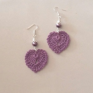 Horgolt szívecske, Ékszer, Fülbevaló, Lógó fülbevaló, Horgolás, MESKA