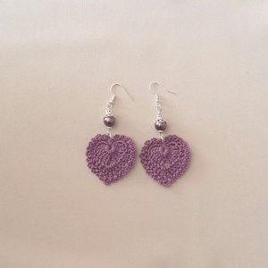 Horgolt szívecske - ékszer - fülbevaló - lógó fülbevaló - Meska.hu