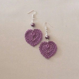 Horgolt szívecske - ékszer - fülbevaló - lógó fülbevaló - Meska.hu