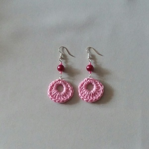 Rózsaszín fülbevaló - ékszer - fülbevaló - lógós kerek fülbevaló - Meska.hu