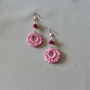 Rózsaszín fülbevaló - ékszer - fülbevaló - lógós kerek fülbevaló - Meska.hu