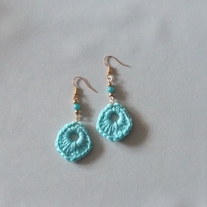 Türkiz horgolt fülbevaló - ékszer - fülbevaló - lógós kerek fülbevaló - Meska.hu