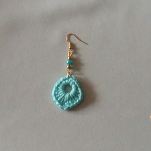 Türkiz horgolt fülbevaló, Ékszer, Fülbevaló, Lógós kerek fülbevaló, Horgolás, MESKA