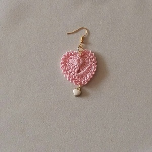 Rózsaszín szívecske - ékszer - fülbevaló - lógó fülbevaló - Meska.hu