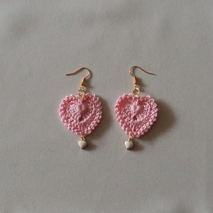 Rózsaszín szívecske - ékszer - fülbevaló - lógó fülbevaló - Meska.hu